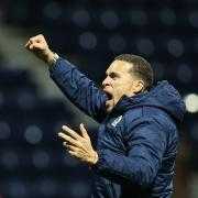 Blackburn Rovers head coach, Valerien Ismael celebrates with the fans.