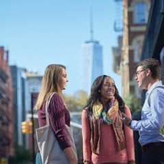 students chatting outside vanderbilt hall