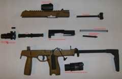 As componentes da arma que é de fácil desmonatgem/montagem e manutenção