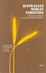 The cover image of Australian Wheat Varieties, features the outline of two gold heads of wheat against a speckled brown background.