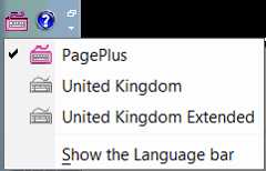 PagePlus Keyboard Icon in the Windows taskbar