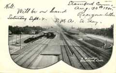 post card: Railroad Station, bird's eye view