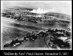 Battleship Row with smoke from attack in background