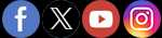 Social media icons for Facebook, X, YouTube, Instagram