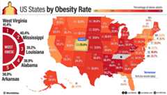 infographic showing US States by obesity rate
