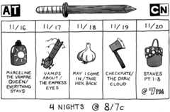 ADVENTURE TIME: STAKES! THIS MONDAY!NEW episodes 4 nights in a row at 8/7c on Cartoon NetworkEncore showing of all 8 parts on Friday at 7/6c——Pt.1 MARCELINE THE VAMPIRE QUEEN - November 16thwritten/storyboarded by Jesse Moynihan & Ako...