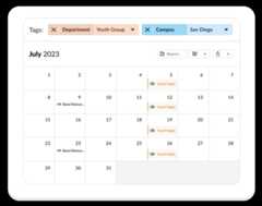 planning center calendar showing a subset of events filtered by two tags