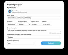 An image showing an event request form being filled out for an outdoor wedding at the church.