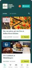 Landing page offers in the Dining Rewards Club app, showing example offers