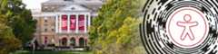 Bascom Hill at UW Madison with the Universial Accessibility Icon of a person surrounded in support
