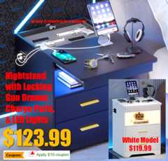 nightstand stand drawers bedside table gun vault motion sensor lights