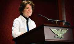 Awards Council member Dr. Sally K. Ride, the first American woman in space, talks to the Academy assemblage.