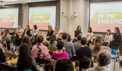 Photo of the crowd at the Daughters of the Evolution panel at Dropbox