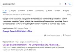 SERP for the keyword, "google operators"