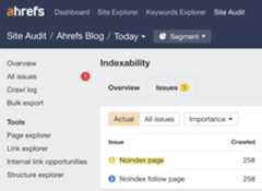 Finding noindexed pages in Ahrefs' Site Audit