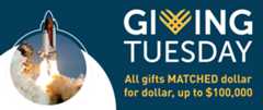 On a blue background is text that reads "Giving Tuesday, All gifts matched dollar for dollar, up to $100,000."