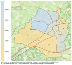 Kaart van de gemeente Oldenzaal met het aantal inwoners per wijk in 2024. Op deze pagina vind je veel informatie over inwoners (zoals de verdeling naar leeftijdsgroepen, gezinssamenstelling, geslacht, autochtoon of Nederlands met een immigratie achtergrond,...), woningen (aantallen, types, prijs ontwikkeling, gebruik, type eigendom,...) en méér (autobezit, energieverbruik,...)  op basis van open data van het Centraal Bureau voor de Statistiek en diverse andere bronnen!