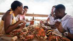 Dining on fresh crab at Nick's Fish House in Baltimore, Maryland