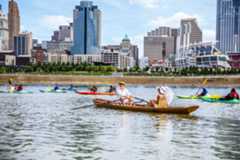 The Ohio River Paddlefest celebration in downtown Cincinnati, Ohio