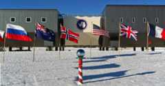 The Earth's longitudes meet at the South Pole in Antarctica. Each research station operates in accordance with the local time zone.