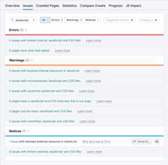 Site Audit &ndash; Issues &ndash; JavaScript