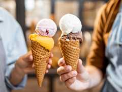 hands holding two ice cream cones