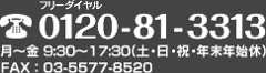 フリーダイヤル：0120-81-3313　月?金9：30?17：30（土・日・祝・年末年始休） FAX：03-5577-8520