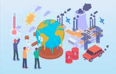Isometric flat vector illustration of the global warming concept.