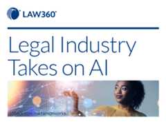 Promo that says Law360 Legal Industry Takes on AI on top of an image of a woman manipulating AI icons