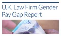 Promo that reads U.K. Law Firm Gender Pay Gap Report with a photo underneath of a close-up of hand counting British £20 banknotes 