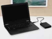 External hard drive connected to a laptop