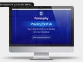 A desktop monitor with Pansophy advertisement.