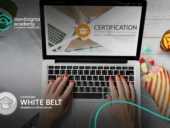 Person earning a Lean Six Sigma White Belt certification online using a laptop