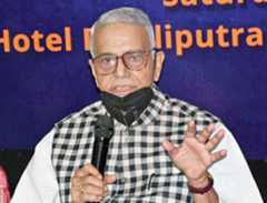Yashwant Sinha speaks in Patna on Saturday. 