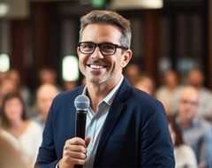 Man with Microphone Smiling 1
