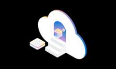 A white cloud with a staircase and a box