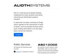 The website screenshot for https://alioth.systems/