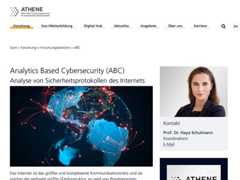 The website screenshot for https://www.athene-center.de/forschung/forschungsbereiche/analytics-based-cybersecurity