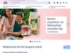 The website screenshot for https://dm.de