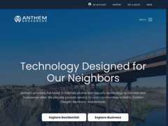 The website screenshot for https://anthembroadband.com