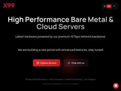 The website screenshot for https://x99.cloud