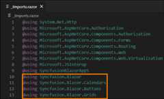 Imports file showing Syncfusion namespaces