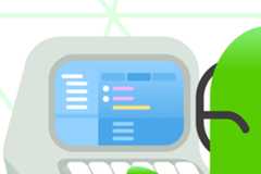 Illustration of Duo the owl wearing glasses and writing code on a computer