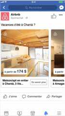 publicité carrousel sur Facebook pour des locations estivales sur Airbnb