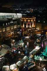 Festive holiday market at night