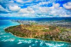 Aerial view of Diamond Head crater and skyline