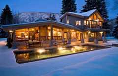 Cabin in the snow with heated outdoor pool