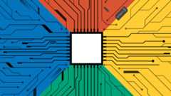 chip and circuit board in Google's color palette, illustration