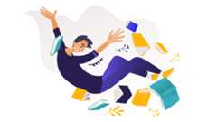 boy floating among books, illustration
