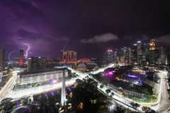 Singapore GP road circuit overview illuminated at night